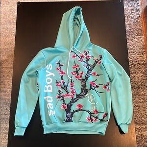 Teal Hoodie with Cherry Blossom Design